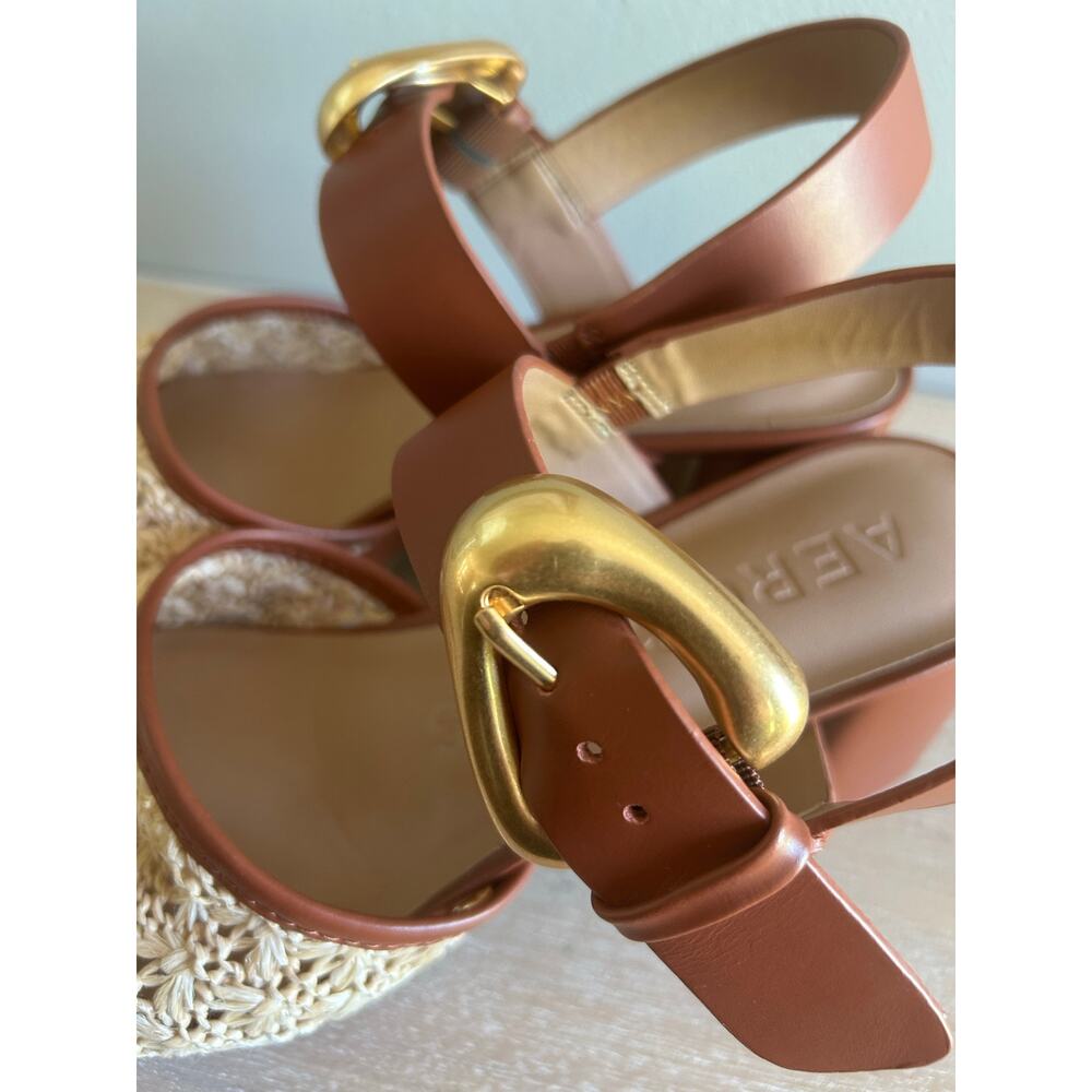 Aerosoles Women’s Woven Platform Sandals – Brown Leather, Gold Buckle, Size 9, - Picture 8 of 11